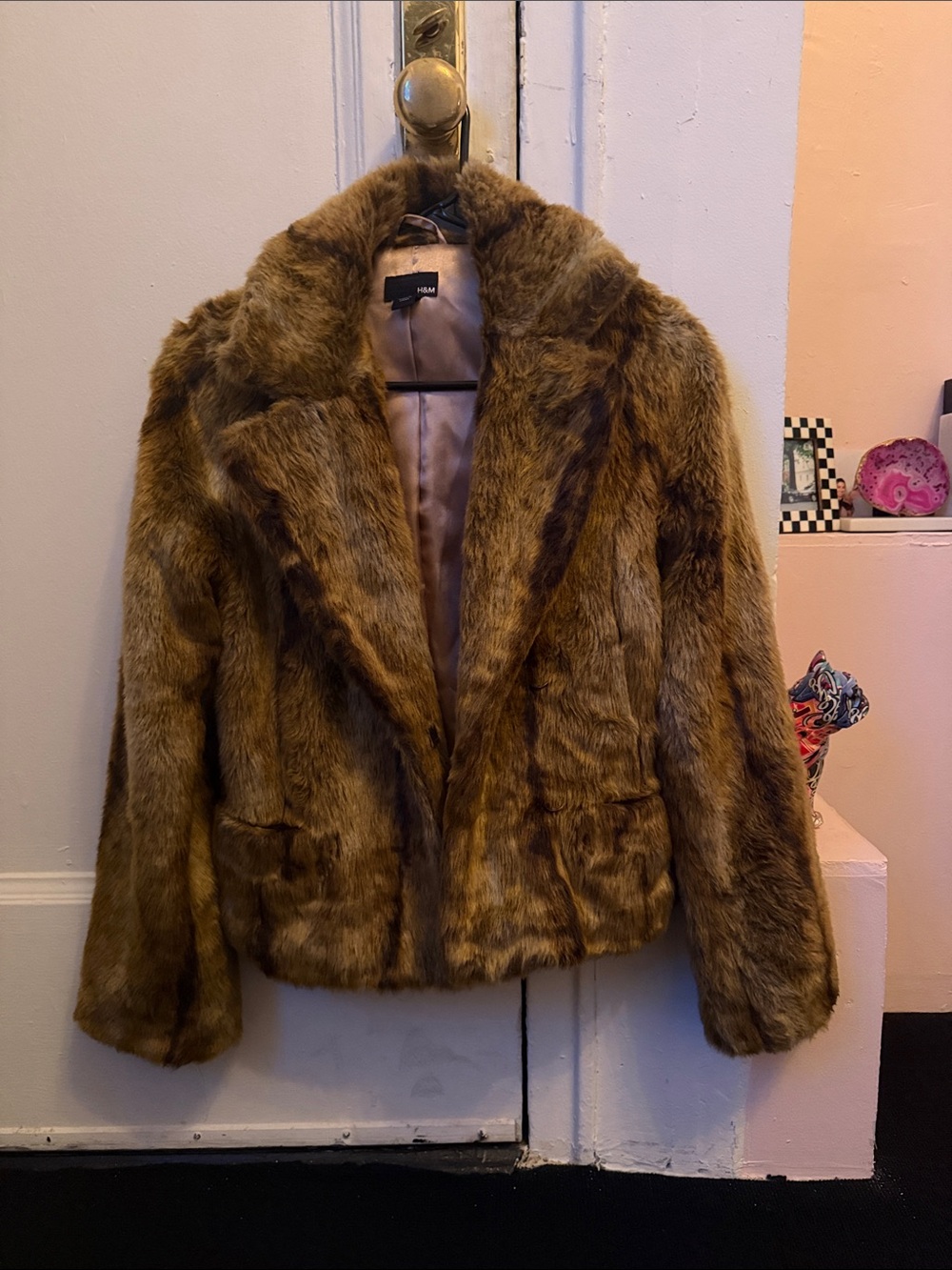 H&M Women's Faux Fur Teddy Jacket in Warm Brown